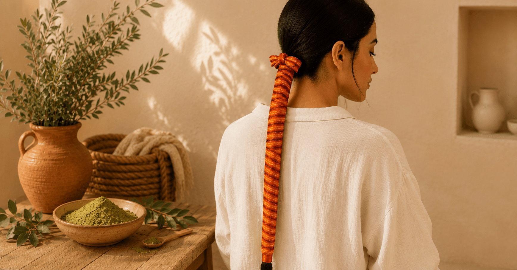 Cheveux enroulés dans un kardoune pour un lissage sans chaleur