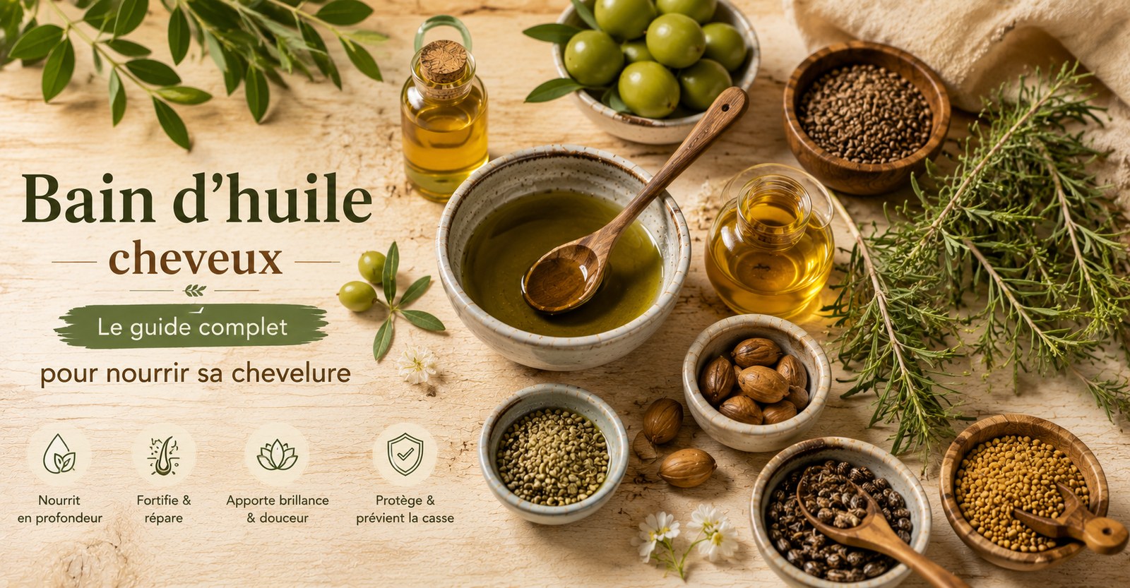 Bain d'huile cheveux : huiles végétales pour nourrir la chevelure en profondeur