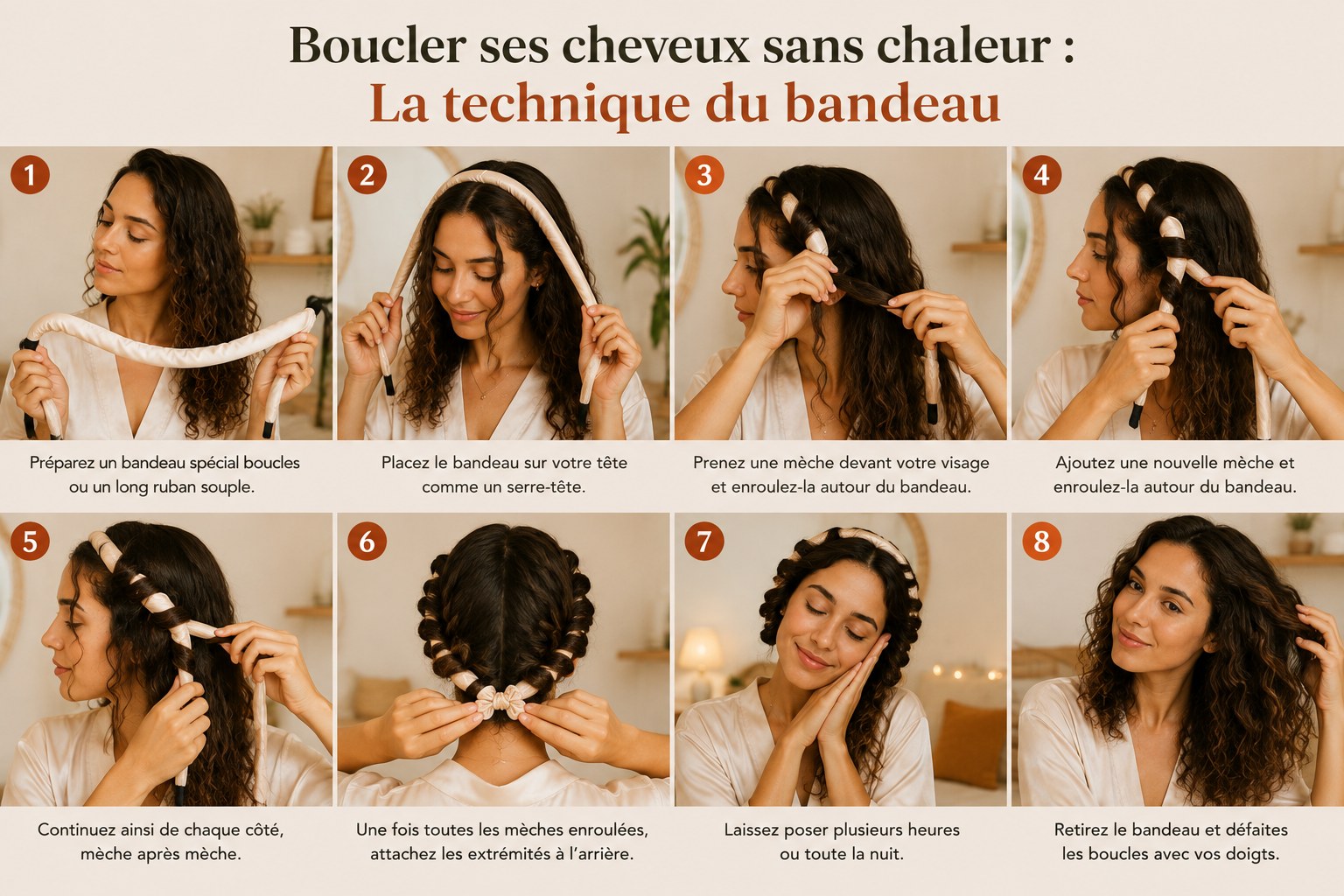 Technique du bandeau pour boucler ses cheveux sans chaleur en 8 étapes