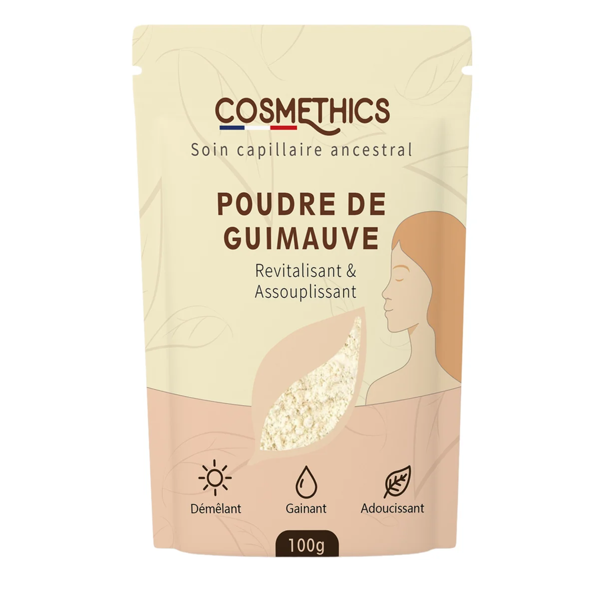 Sachet de poudre de guimauve Cosmethics 100 g, soin capillaire revitalisant et assouplissant